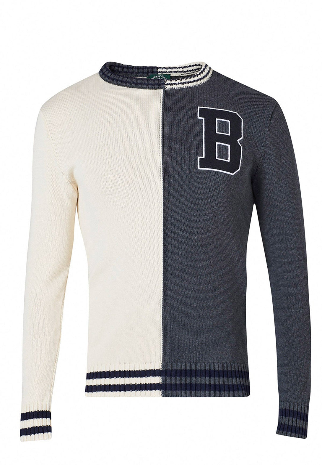 Beverly Hills Polo Club UK-B LOGO SPLIT COLOUR CREW NECK KNIT DARK GREY