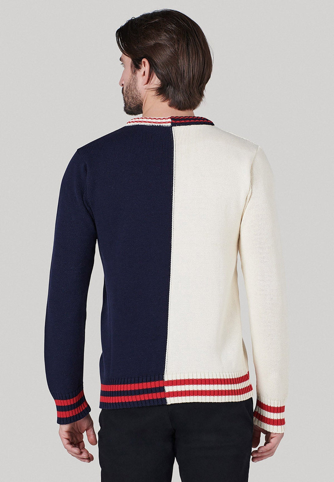 Beverly Hills Polo Club UK-B LOGO SPLIT COLOUR CREW NECK KNIT NAVY