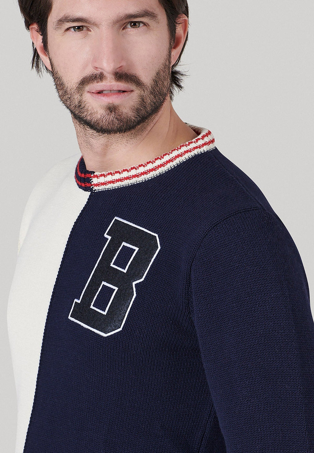 Beverly Hills Polo Club UK-B LOGO SPLIT COLOUR CREW NECK KNIT NAVY