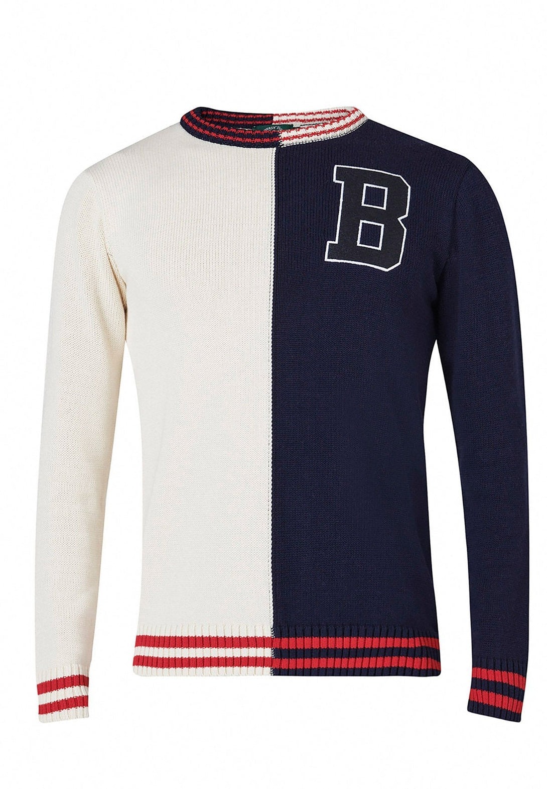 Beverly Hills Polo Club UK-B LOGO SPLIT COLOUR CREW NECK KNIT NAVY