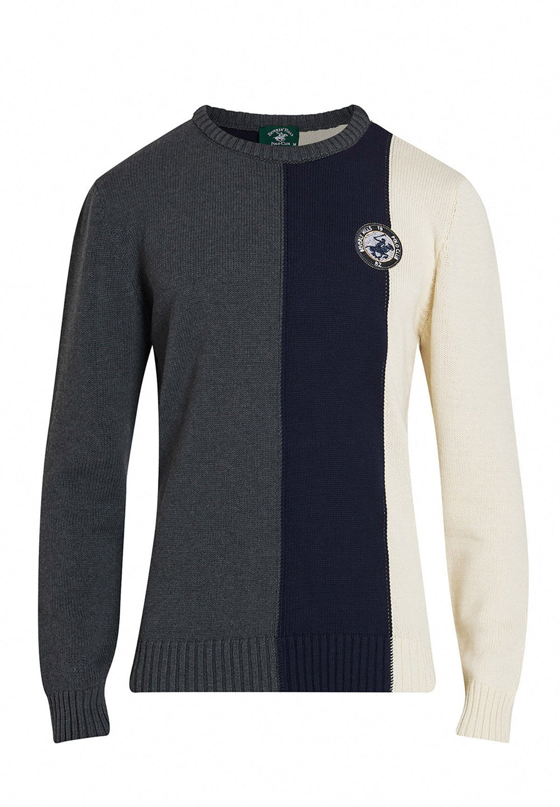 Beverly Hills Polo Club UK-BADGE PATCH PANEL KNIT SWEATER DARK GREY