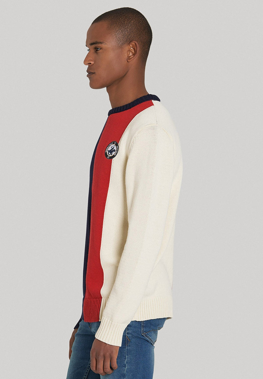 Beverly Hills Polo Club UK-BADGE PATCH PANEL KNIT SWEATER NAVY