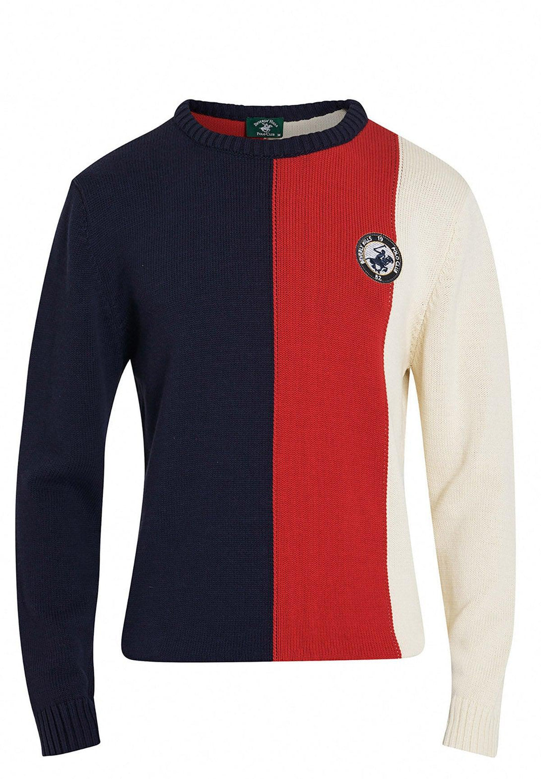 Beverly Hills Polo Club UK-BADGE PATCH PANEL KNIT SWEATER NAVY