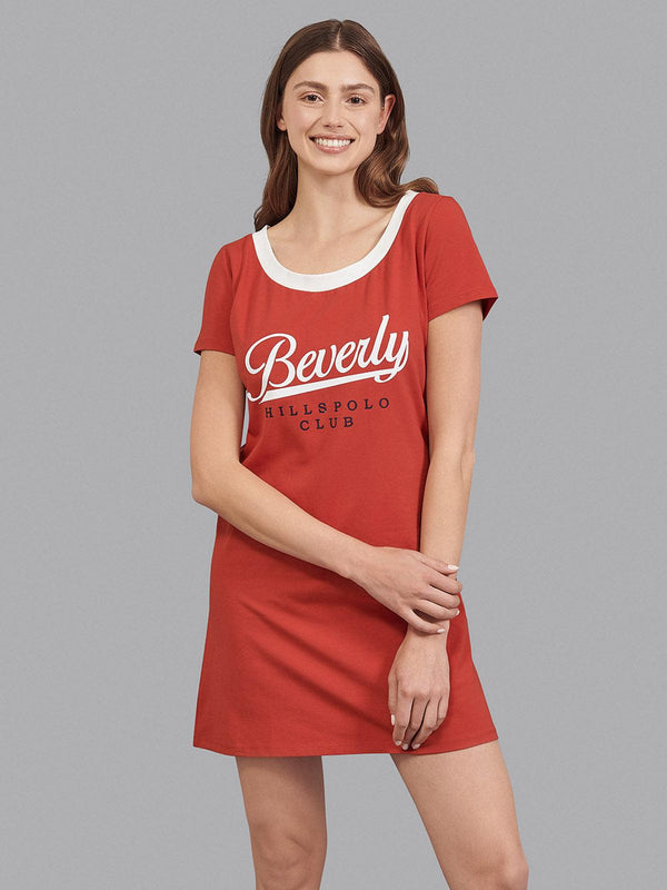 Beverly Hills Polo Club UK-BEVERLY HILLS SCRIPT LOGO DRESS RED