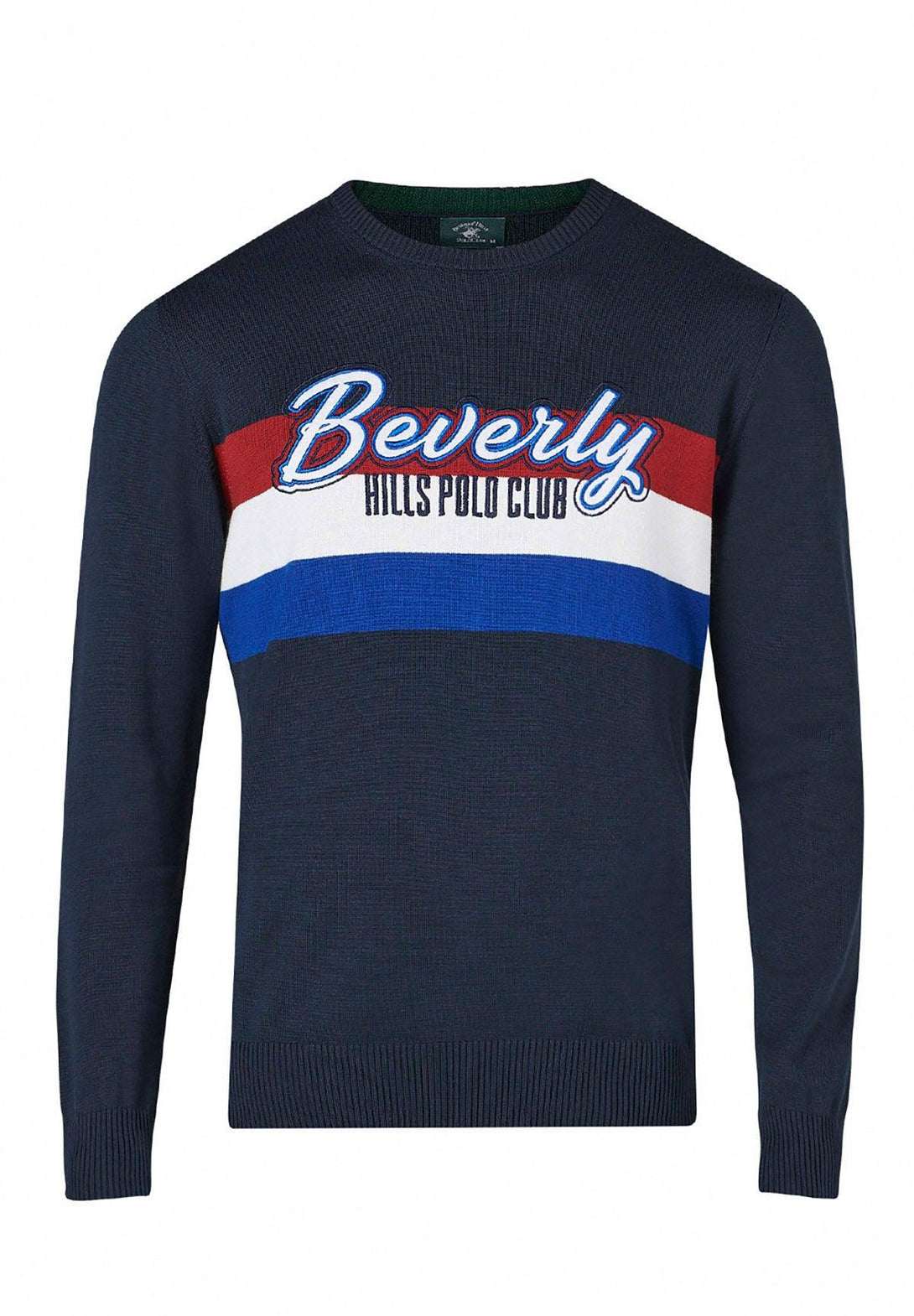 Beverly Hills Polo Club UK-BEVERLY STRIPED CREWNECK KNIT TRUE NAVY