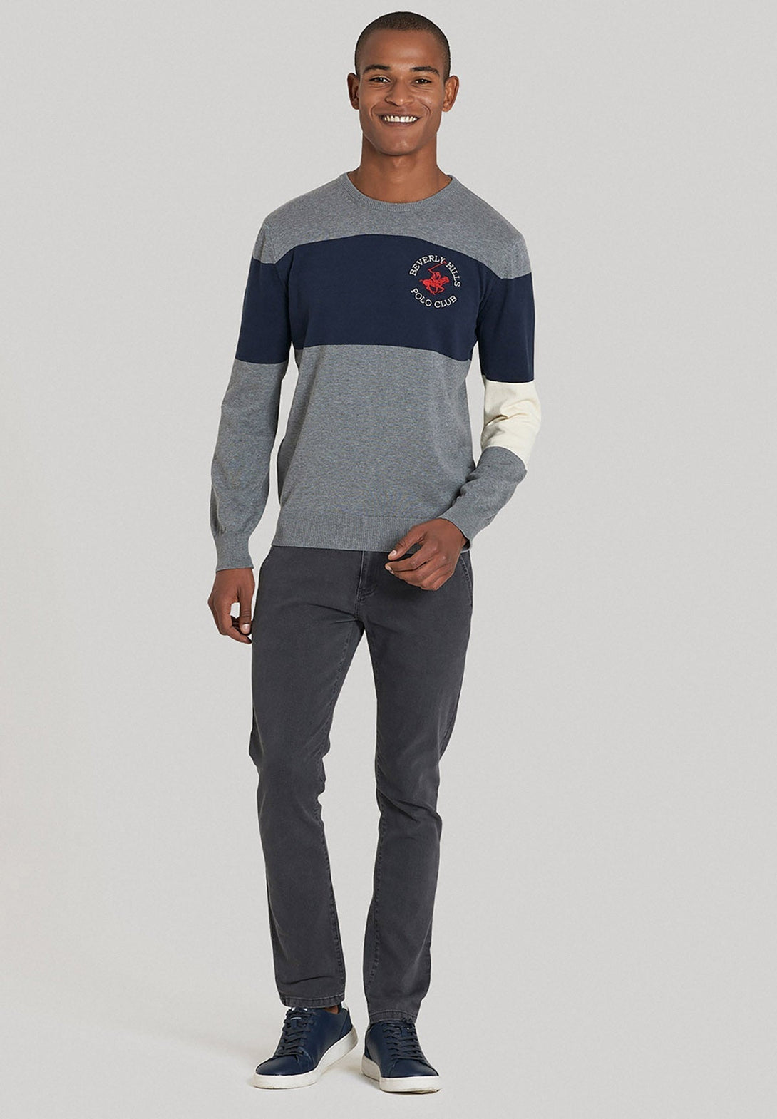 Beverly Hills Polo Club UK-BHPC 1982 CREW NECK KNIT GREY MELANGE