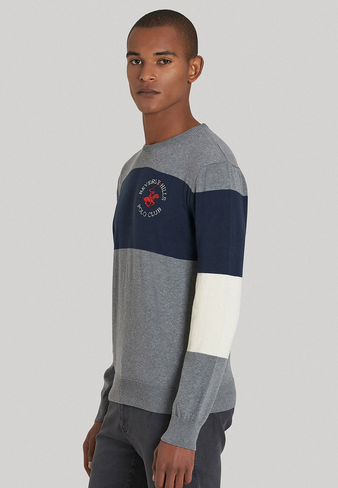 Beverly Hills Polo Club UK-BHPC 1982 CREW NECK KNIT GREY MELANGE