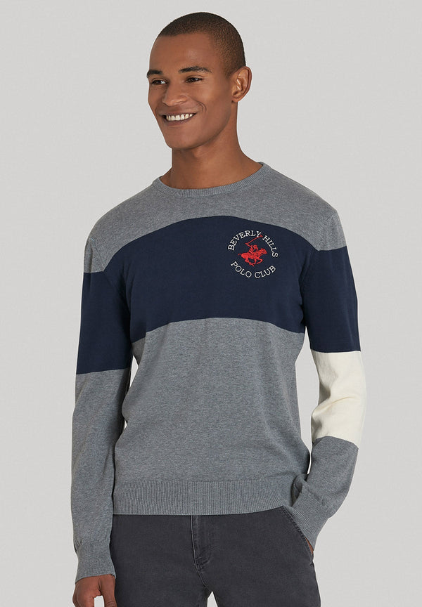 Beverly Hills Polo Club UK-BHPC 1982 CREW NECK KNIT GREY MELANGE