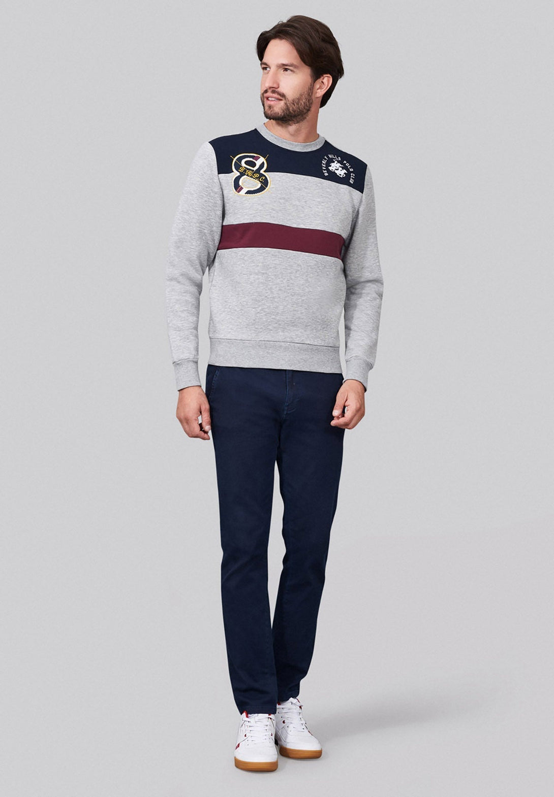 Beverly Hills Polo Club UK-BHPC 8 PANELLED SWEATSHIRT GREY MELANGE