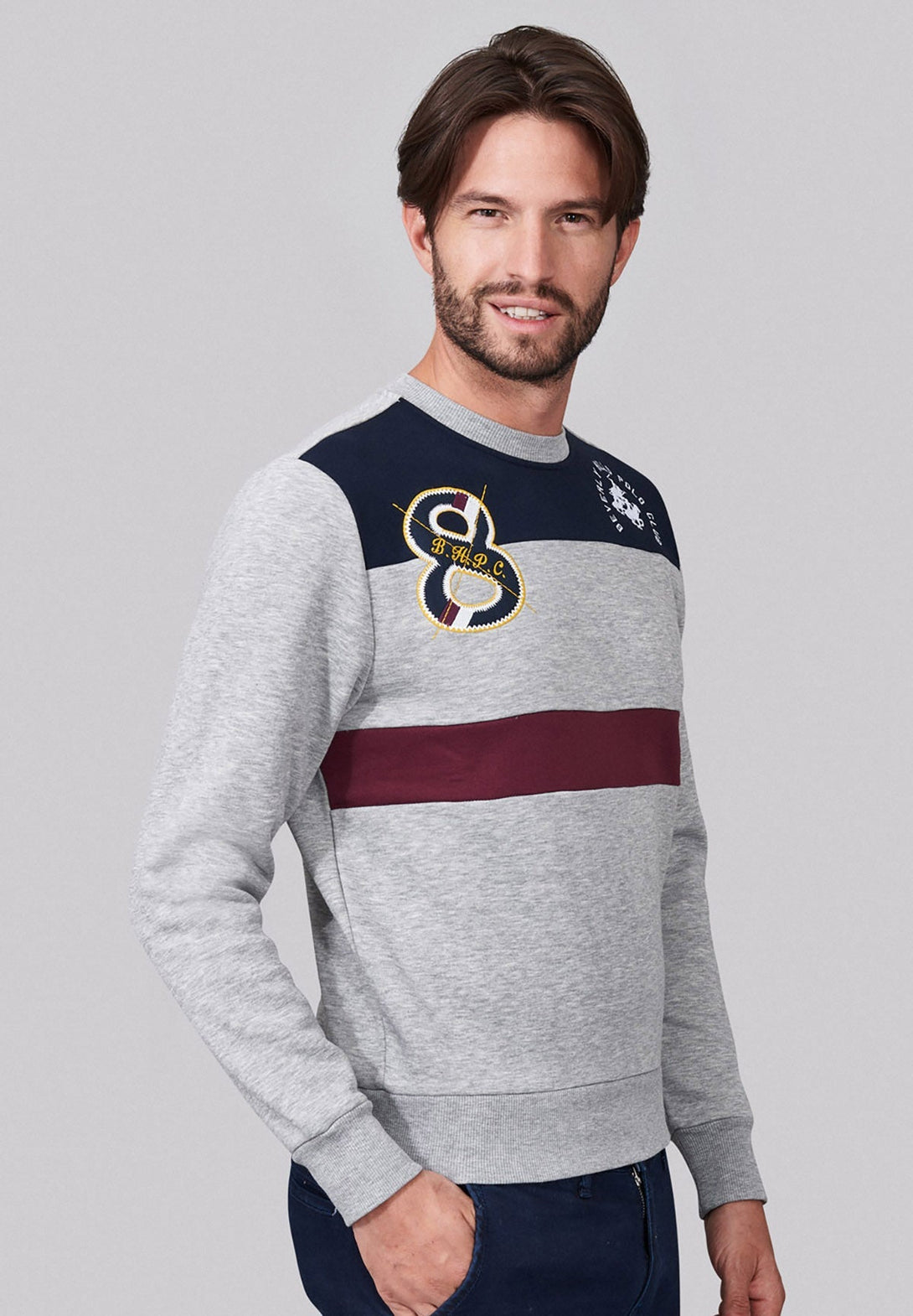 Beverly Hills Polo Club UK-BHPC 8 PANELLED SWEATSHIRT GREY MELANGE