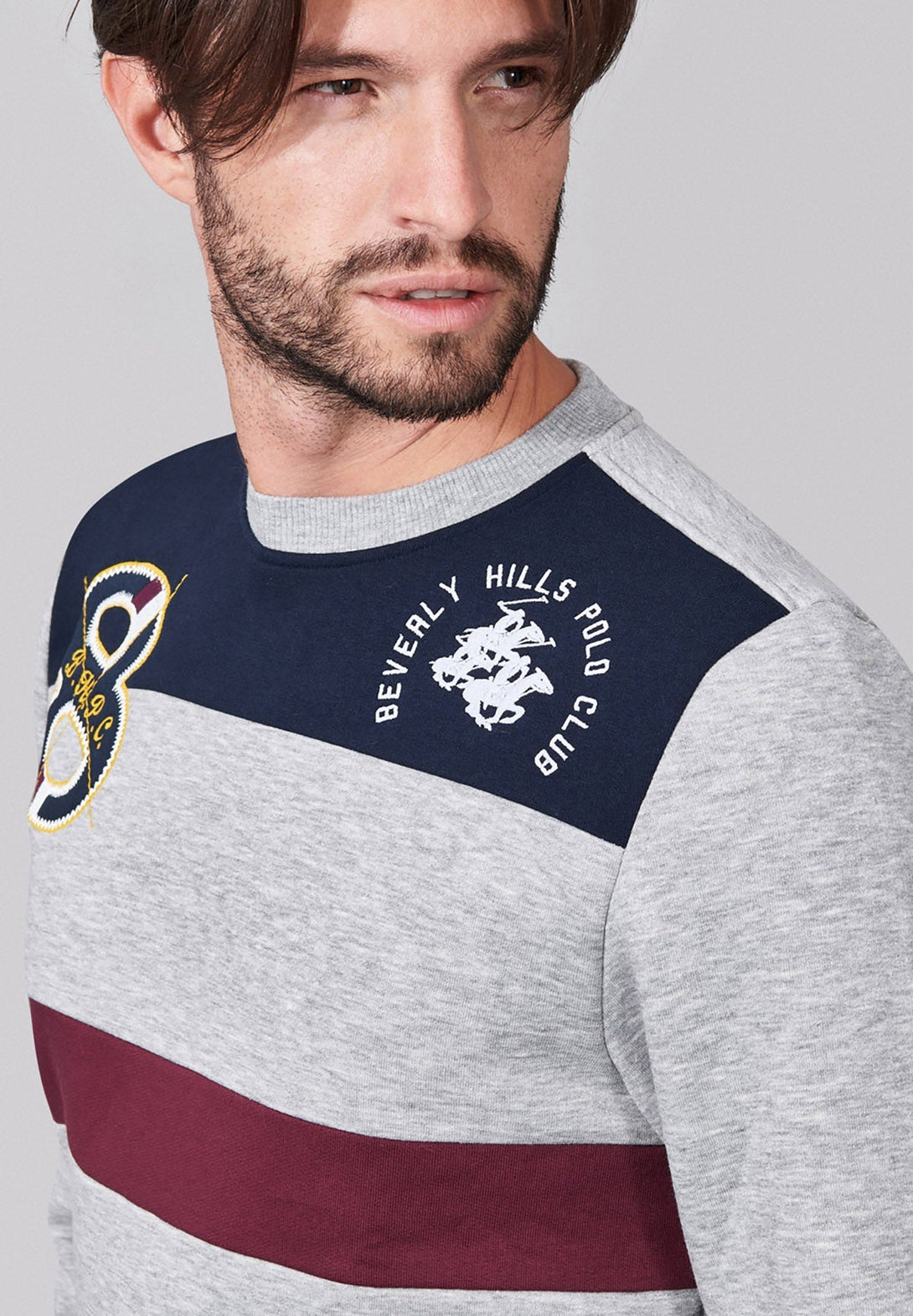 Beverly Hills Polo Club UK-BHPC 8 PANELLED SWEATSHIRT GREY MELANGE