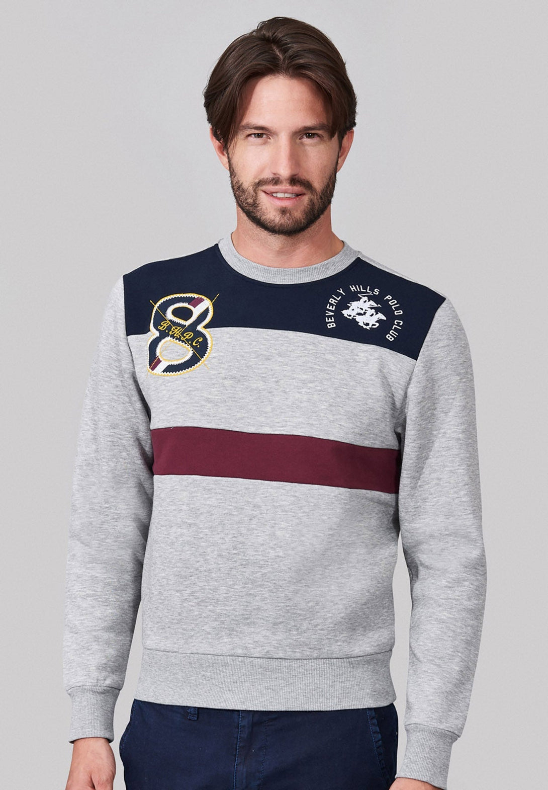 Beverly Hills Polo Club UK-BHPC 8 PANELLED SWEATSHIRT GREY MELANGE