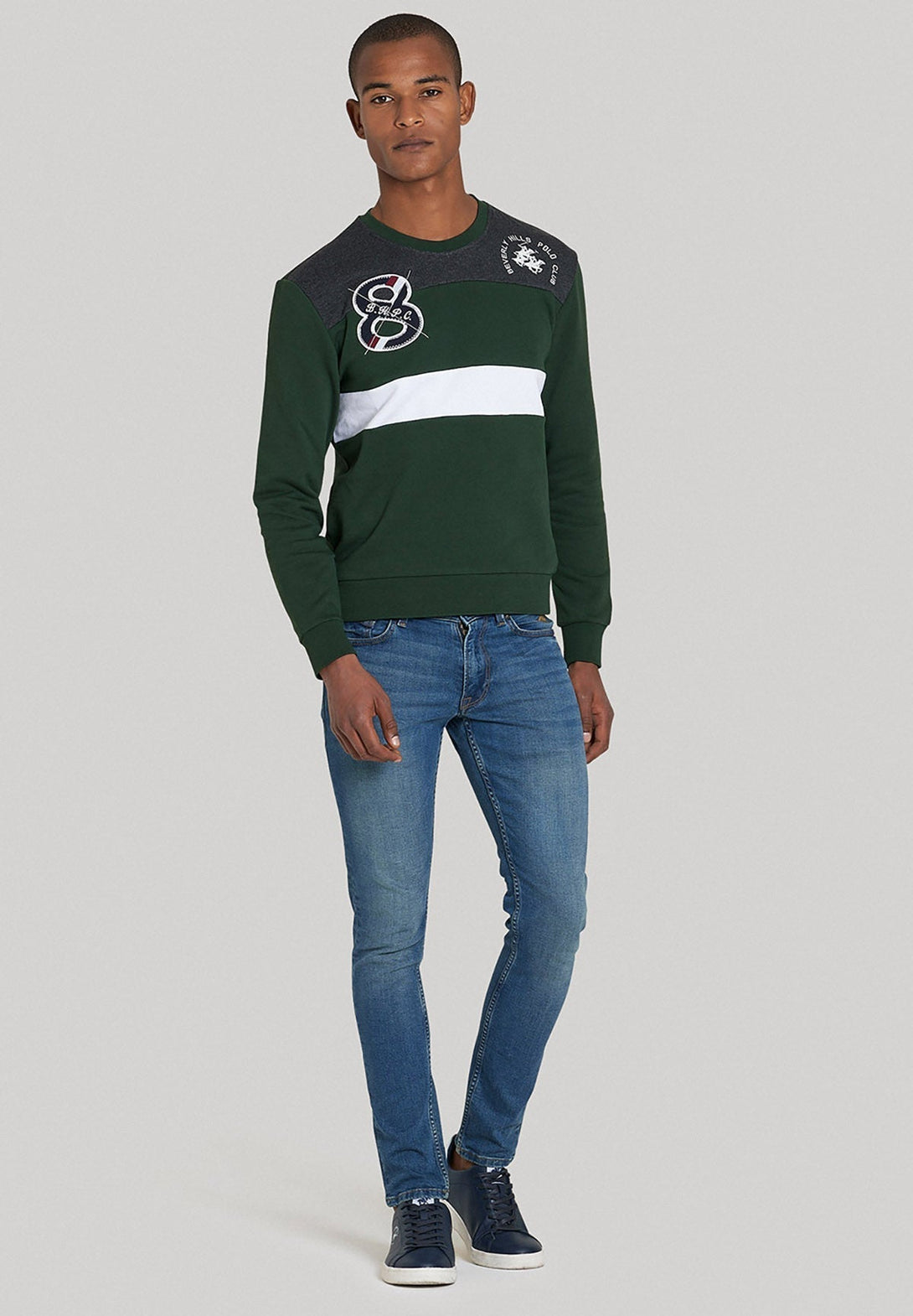 Beverly Hills Polo Club UK-BHPC 8 PANELLED SWEATSHIRT MUSK