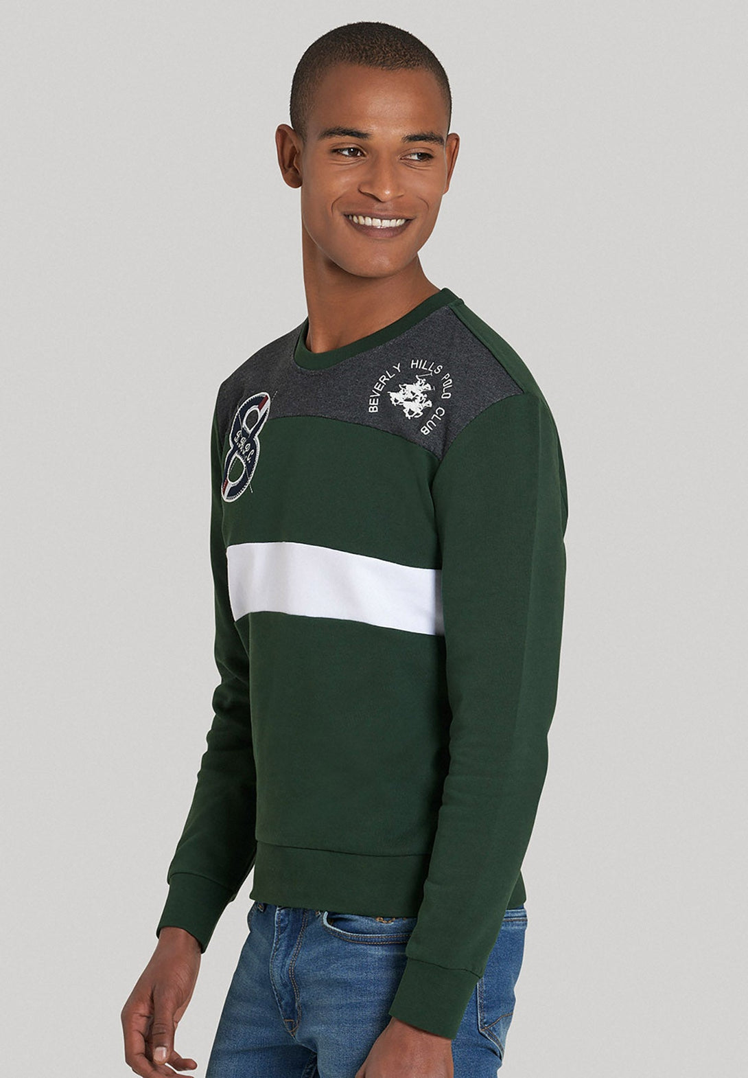 Beverly Hills Polo Club UK-BHPC 8 PANELLED SWEATSHIRT MUSK