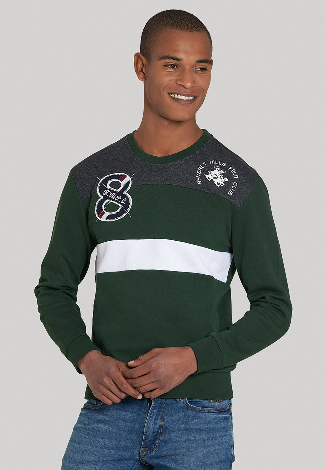 Beverly Hills Polo Club UK-BHPC 8 PANELLED SWEATSHIRT MUSK