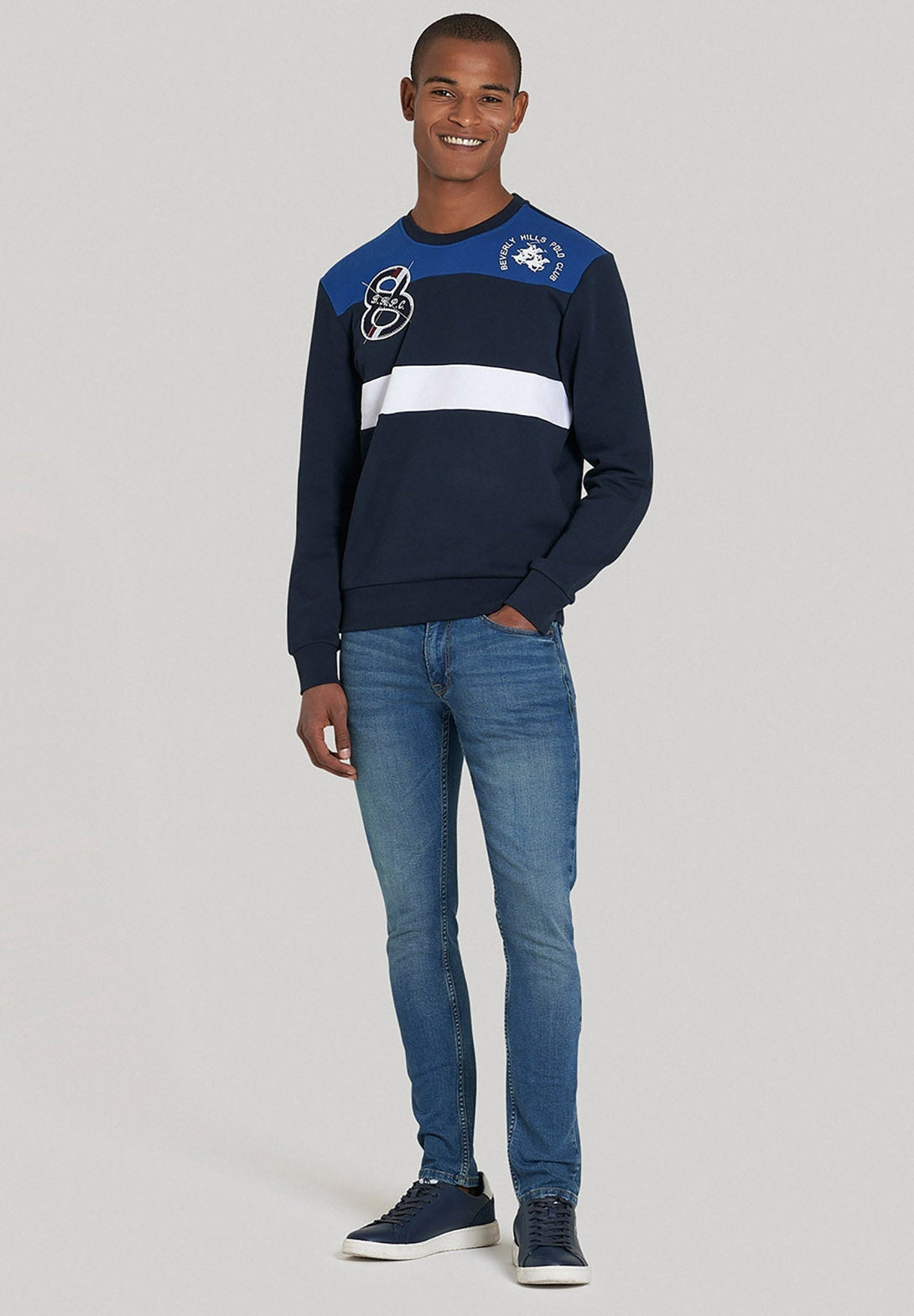 Beverly Hills Polo Club UK-BHPC 8 PANELLED SWEATSHIRT NAVY