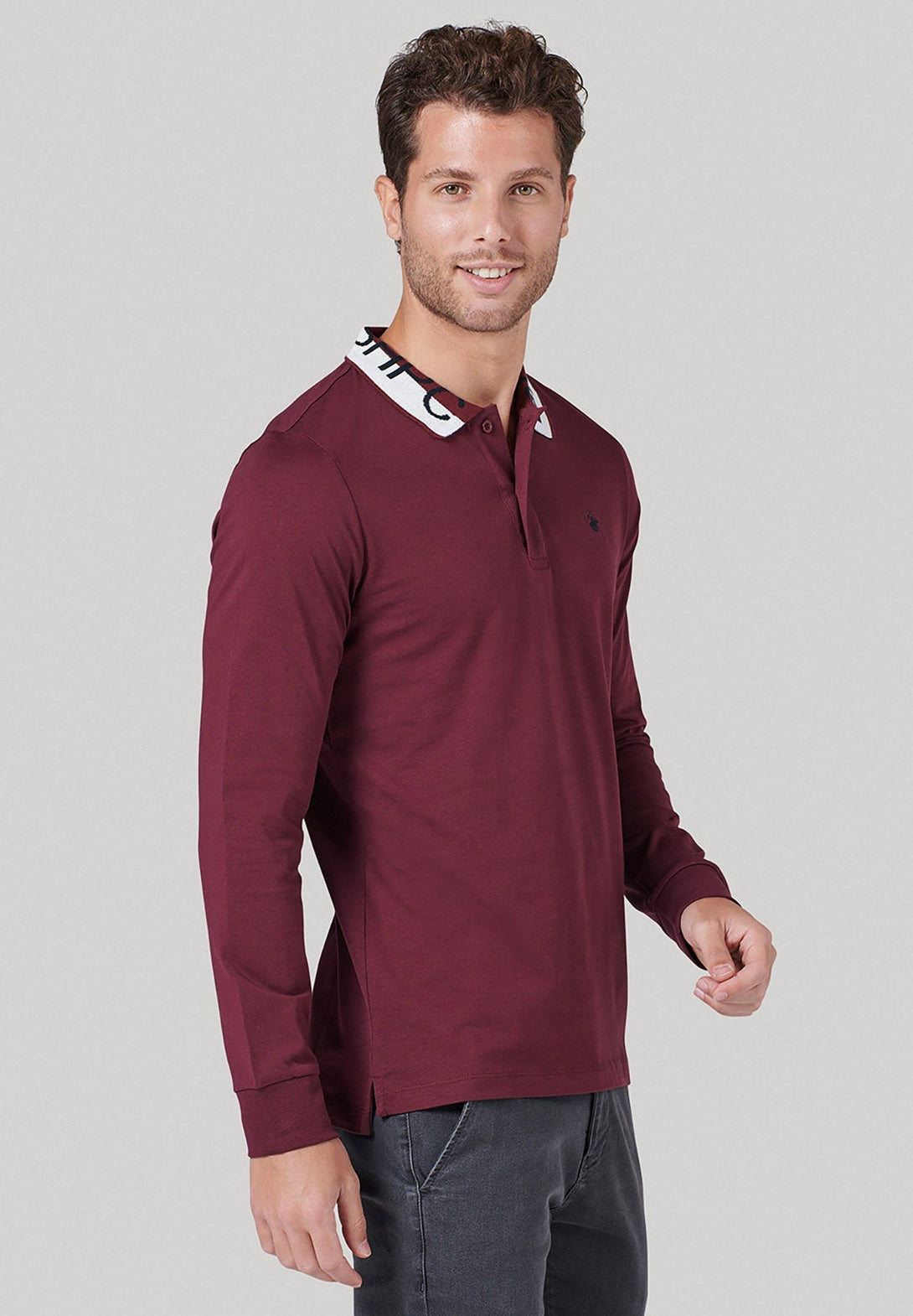 Beverly Hills Polo Club UK-BHPC COLLAR LS POLO SHIRT BOURDEAUX