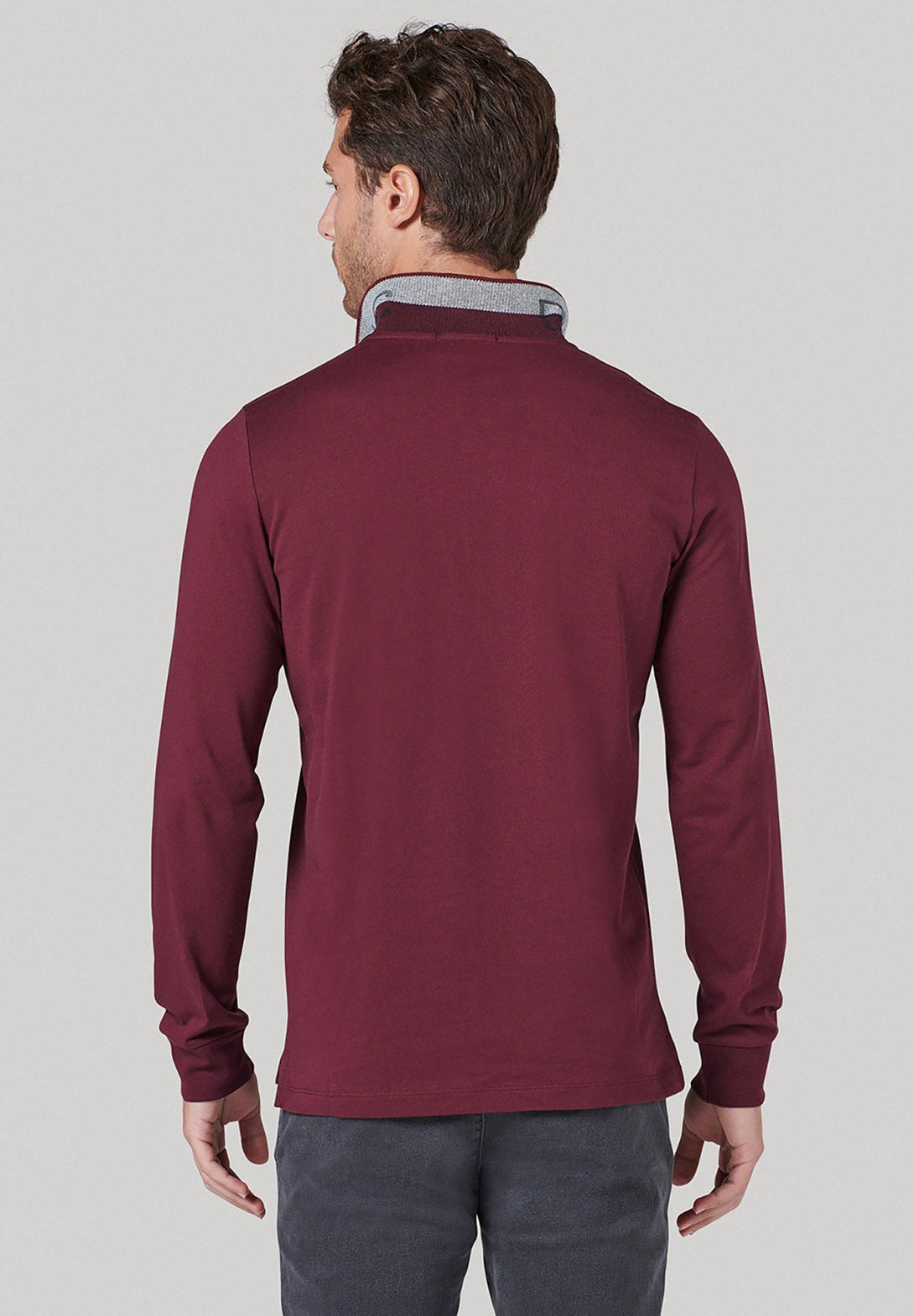 Beverly Hills Polo Club UK-BHPC COLLAR LS POLO SHIRT BOURDEAUX