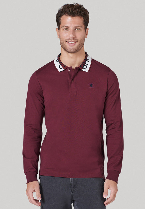 Beverly Hills Polo Club UK-BHPC COLLAR LS POLO SHIRT BOURDEAUX