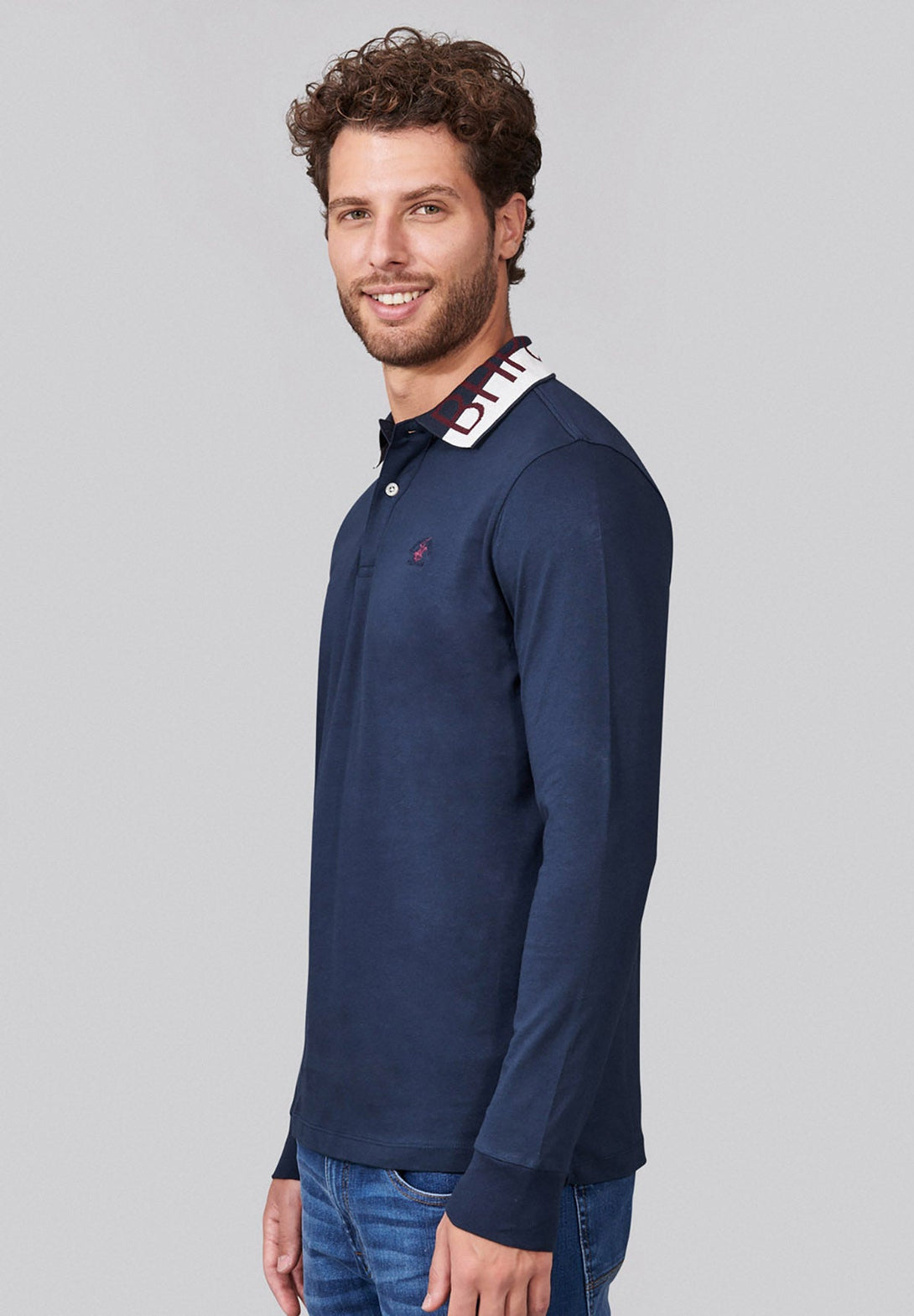 Beverly Hills Polo Club UK-BHPC COLLAR LS POLO SHIRT NAVY