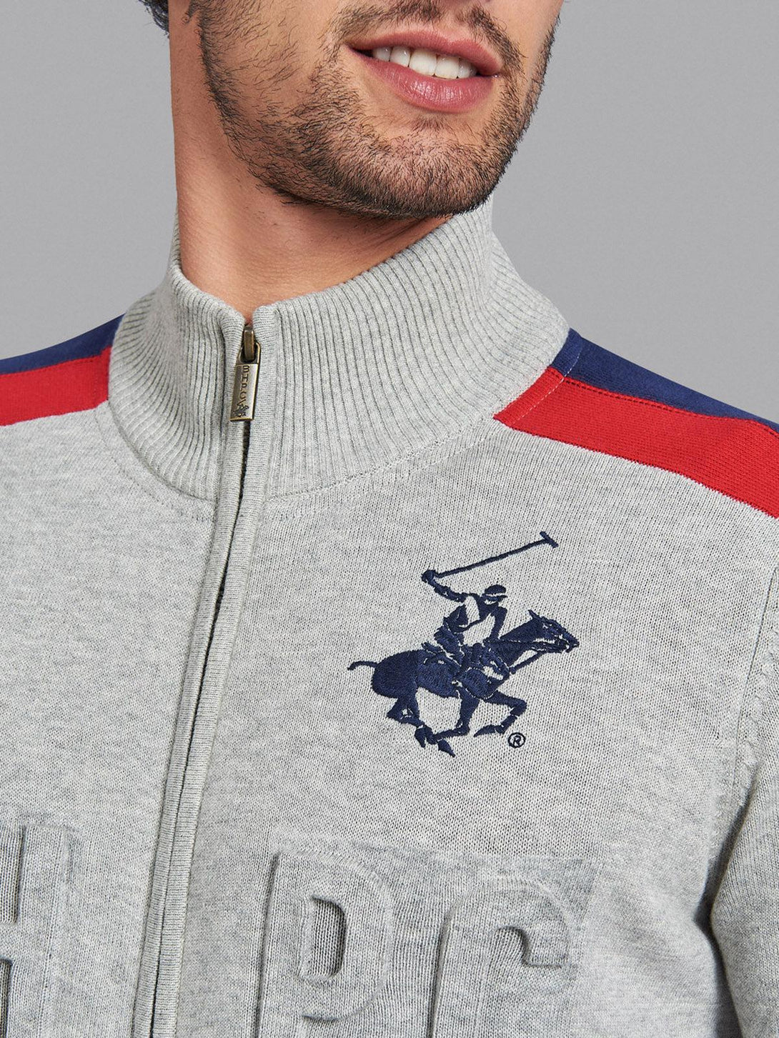 Beverly Hills Polo Club UK-BHPC FULL ZIP COTTON KNIT SWEAT HEATHER GREY