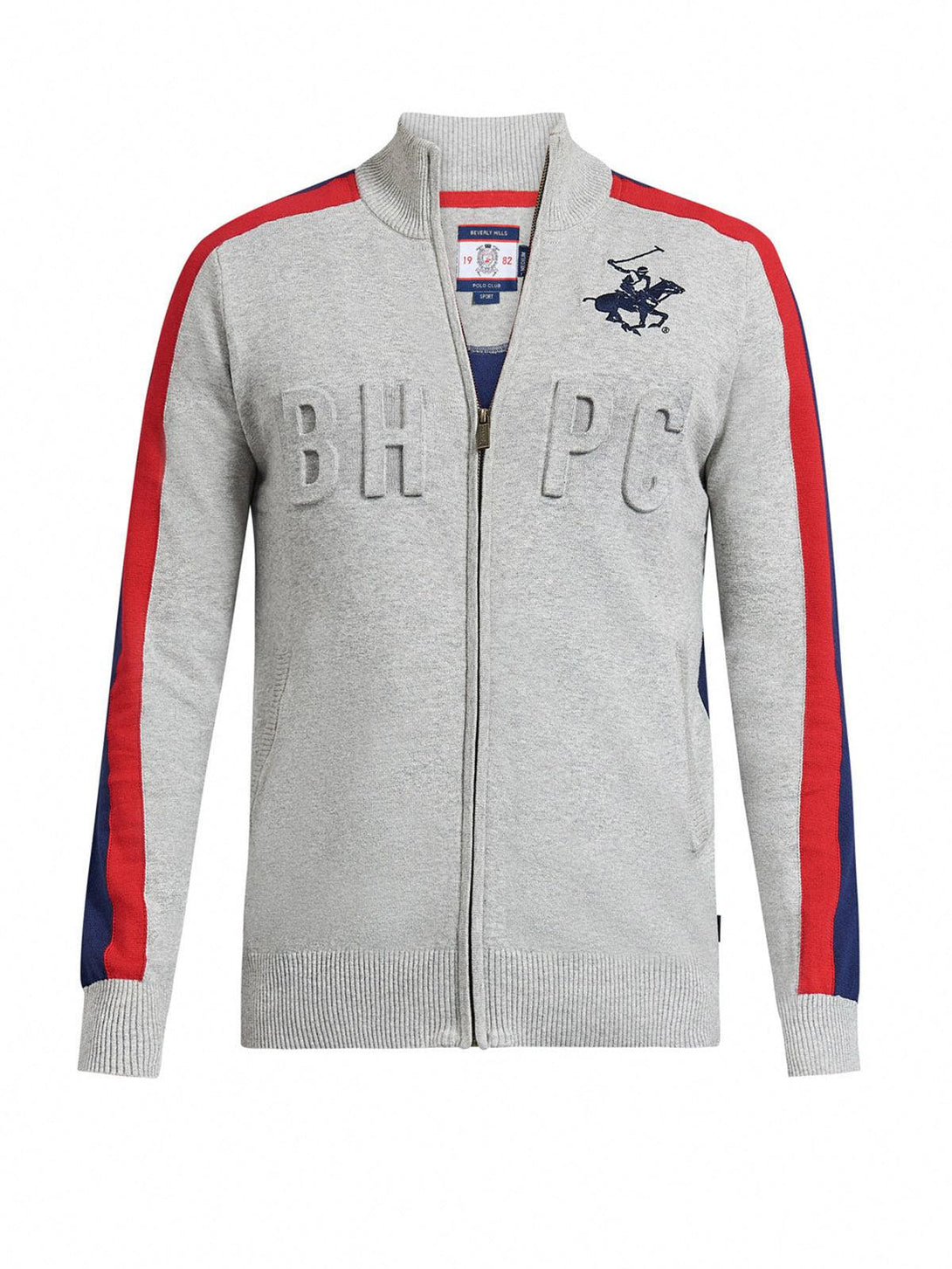 Beverly Hills Polo Club UK-BHPC FULL ZIP COTTON KNIT SWEAT HEATHER GREY