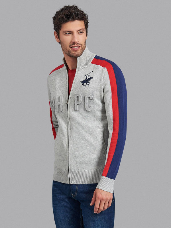 Beverly Hills Polo Club UK-BHPC FULL ZIP COTTON KNIT SWEAT HEATHER GREY