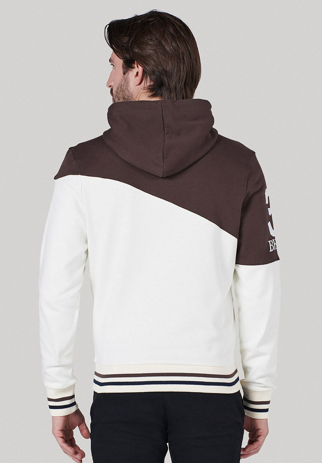 Beverly Hills Polo Club UK-BHPC HERALDIC CREST DIAGONAL PANEL ZIP HOODIE COFFEE