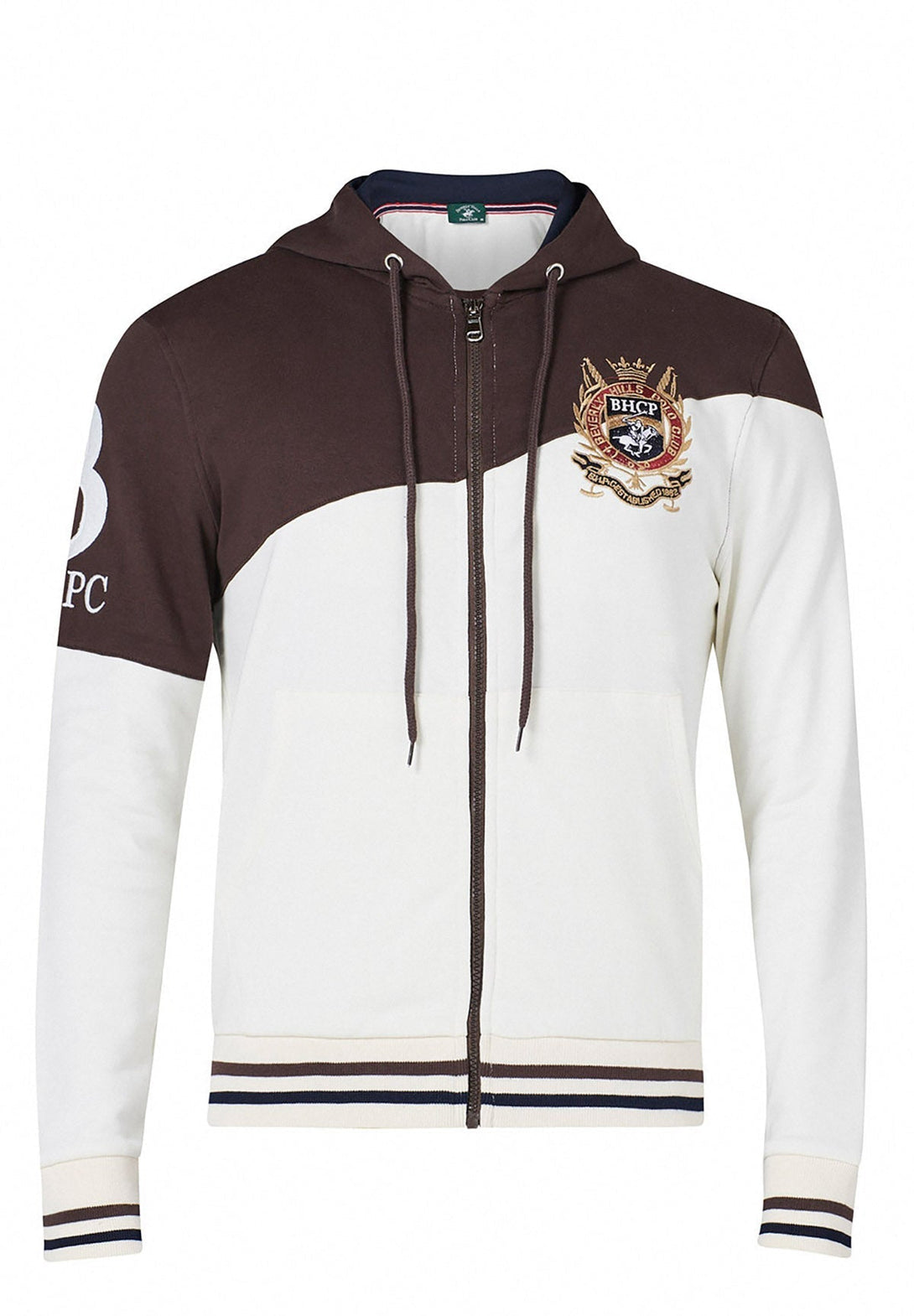 Beverly Hills Polo Club UK-BHPC HERALDIC CREST DIAGONAL PANEL ZIP HOODIE COFFEE