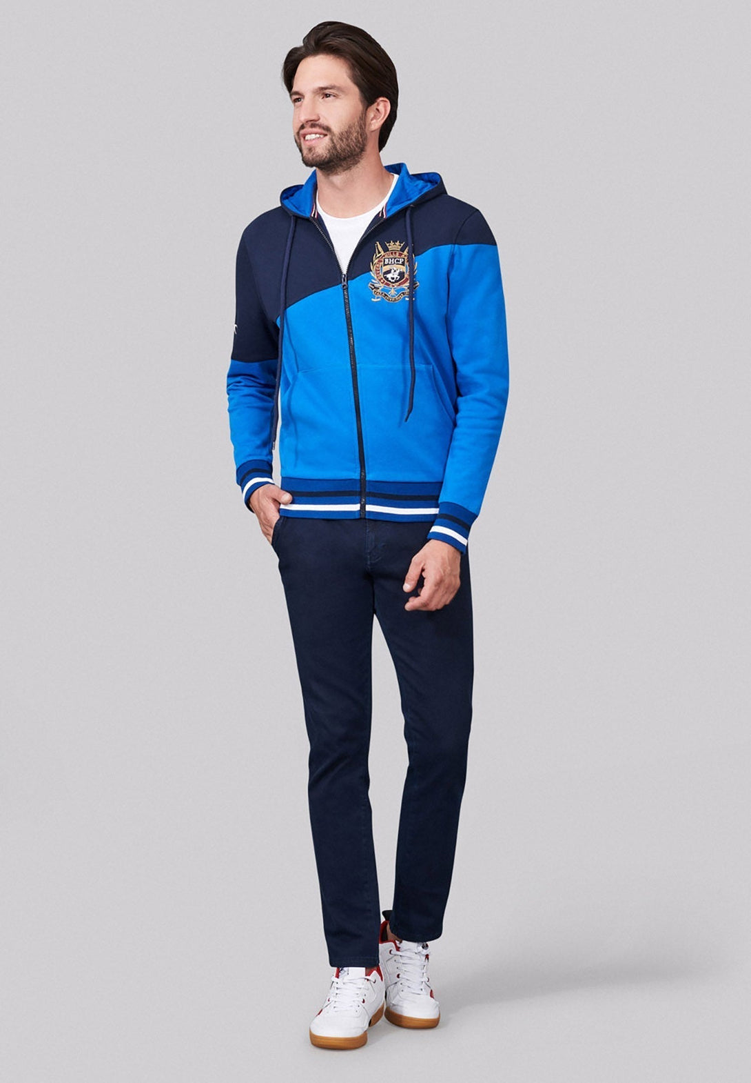 Beverly Hills Polo Club UK-BHPC HERALDIC CREST DIAGONAL PANEL ZIP HOODIE ROYAL