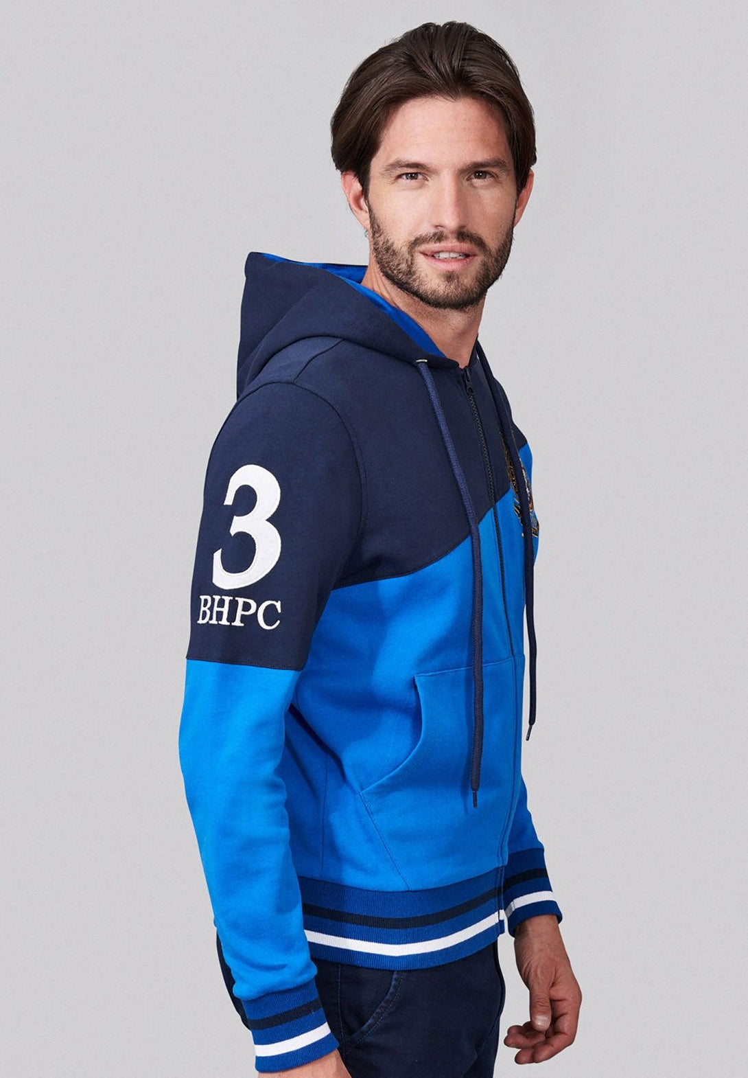 Beverly Hills Polo Club UK-BHPC HERALDIC CREST DIAGONAL PANEL ZIP HOODIE ROYAL