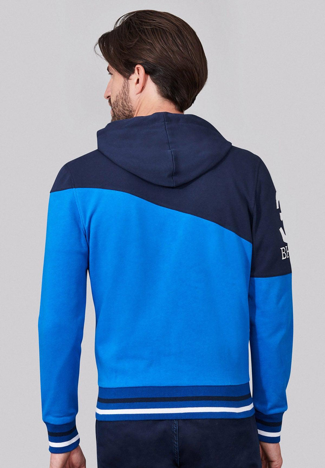 Beverly Hills Polo Club UK-BHPC HERALDIC CREST DIAGONAL PANEL ZIP HOODIE ROYAL