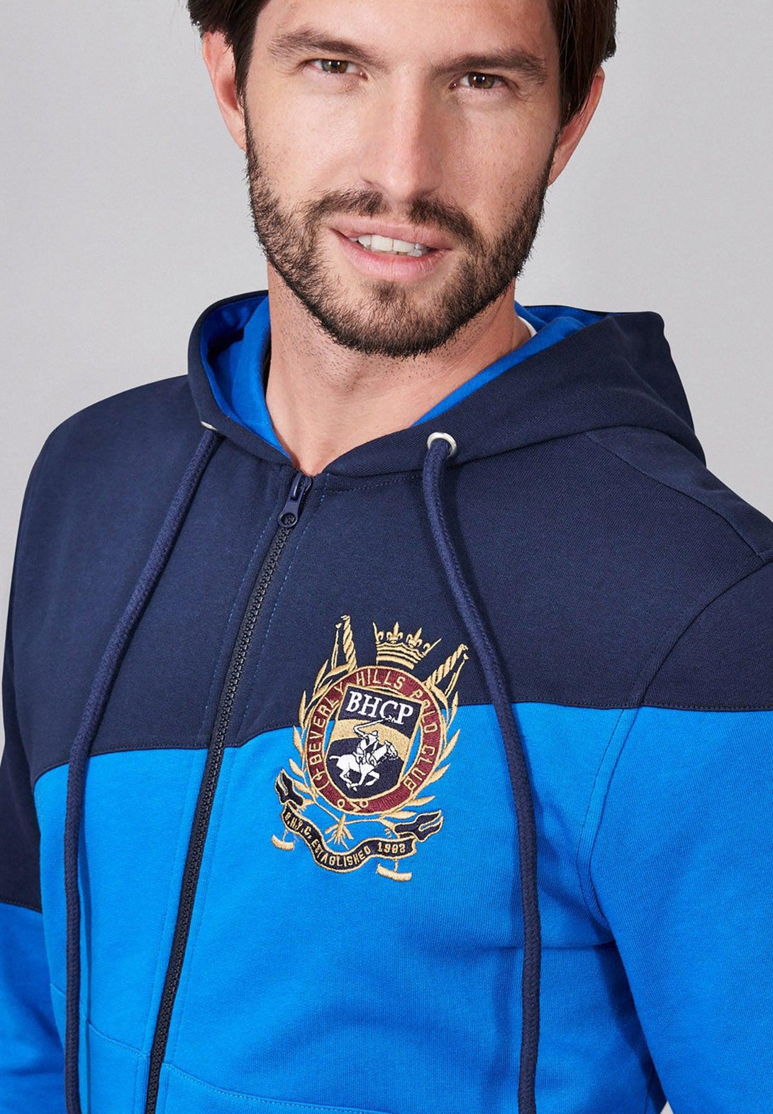 Beverly Hills Polo Club UK-BHPC HERALDIC CREST DIAGONAL PANEL ZIP HOODIE ROYAL