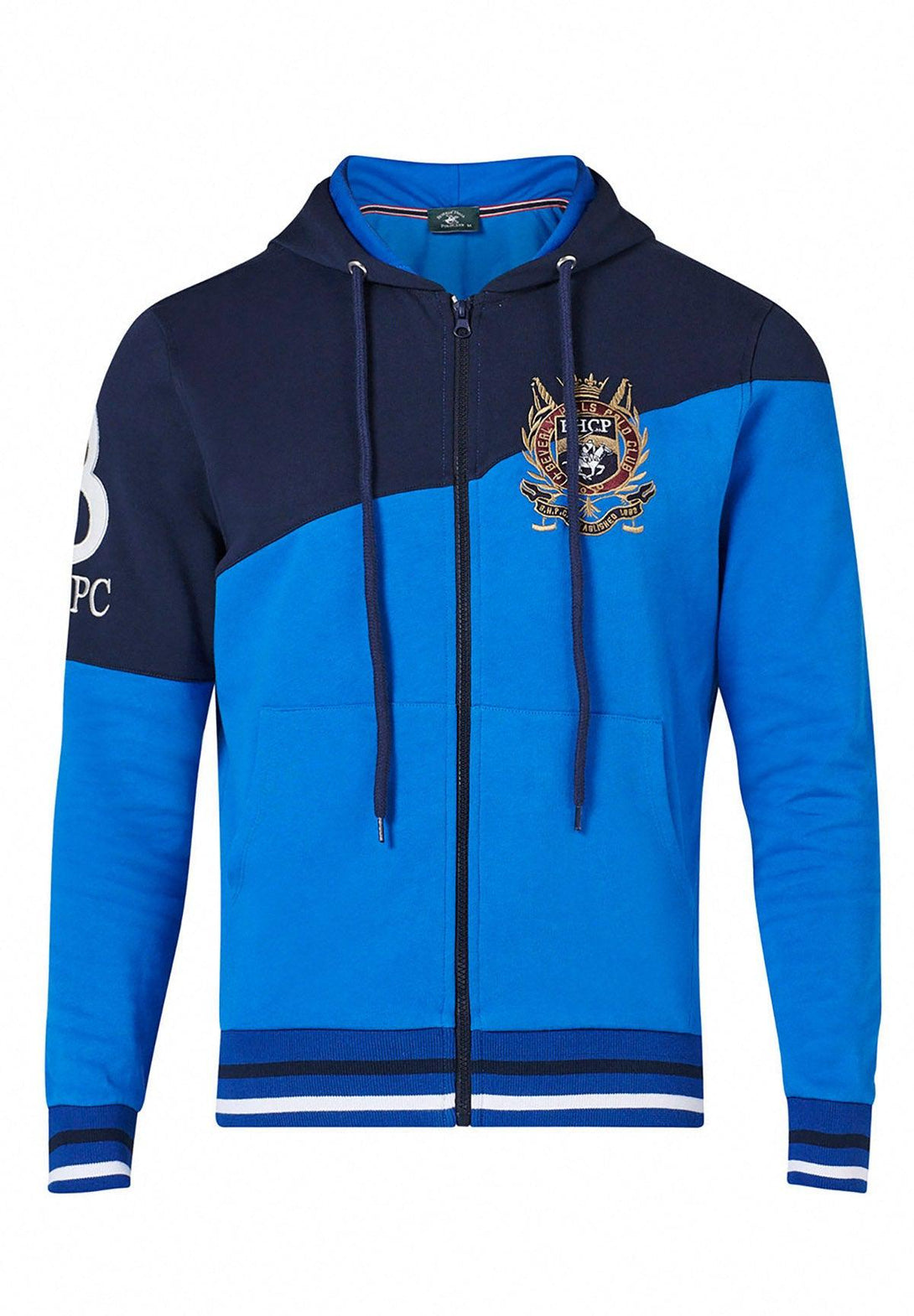 Beverly Hills Polo Club UK-BHPC HERALDIC CREST DIAGONAL PANEL ZIP HOODIE ROYAL