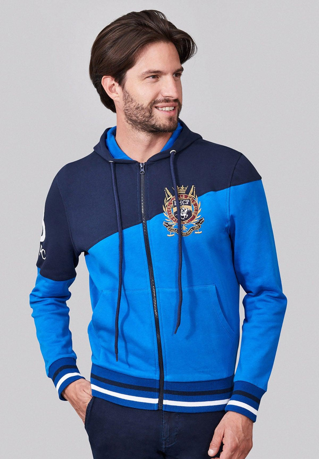 Beverly Hills Polo Club UK-BHPC HERALDIC CREST DIAGONAL PANEL ZIP HOODIE ROYAL