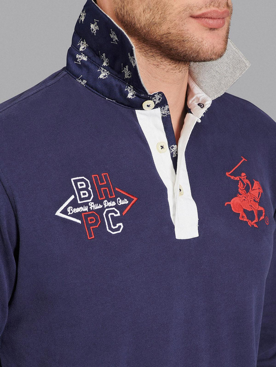 Beverly Hills Polo Club UK-BHPC LARGE PONY LS POLO SHIRT TRUE NAVY