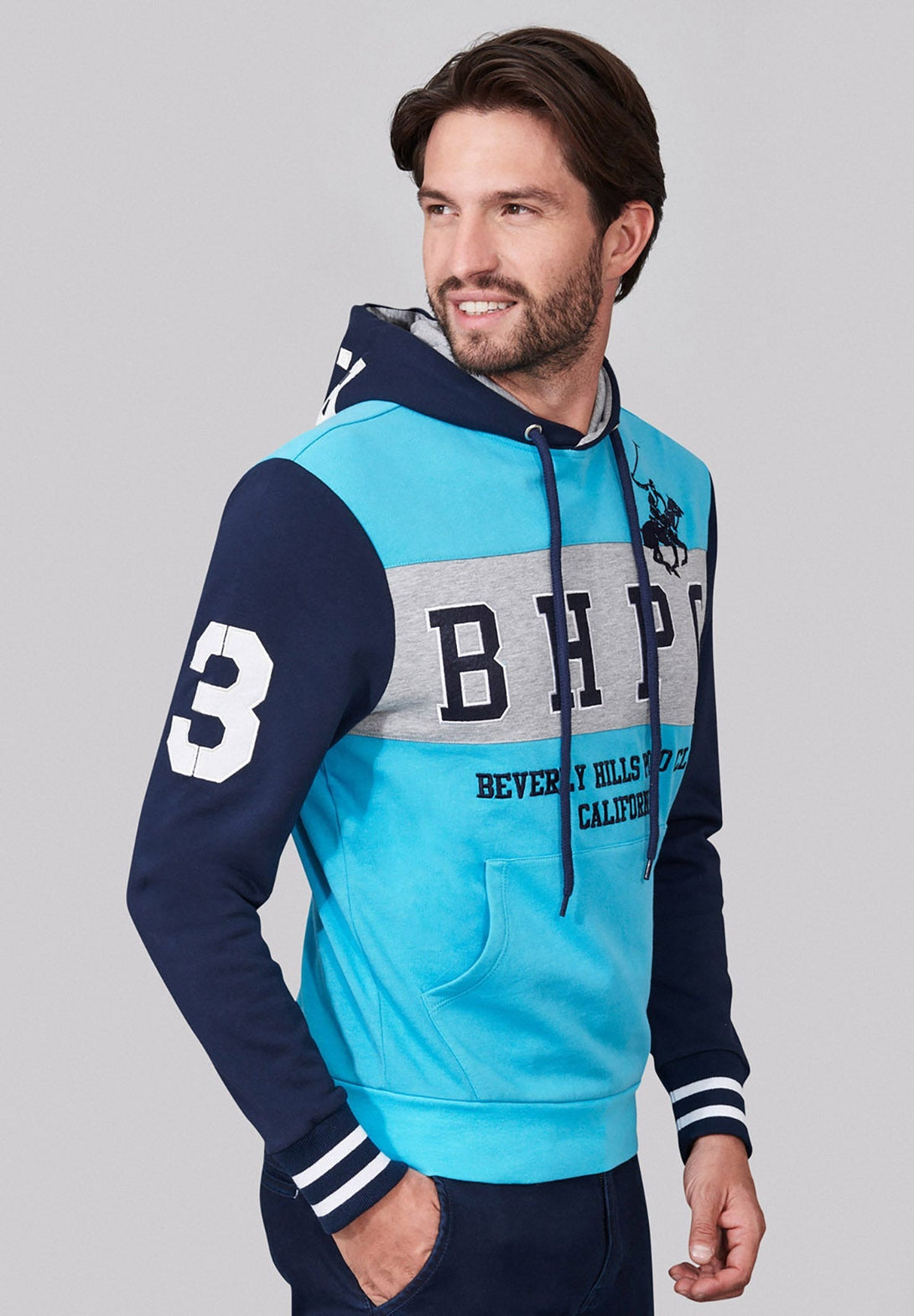 Beverly Hills Polo Club UK-BHPC POLO PONY PANEL HOODIE BALTIC BLUE