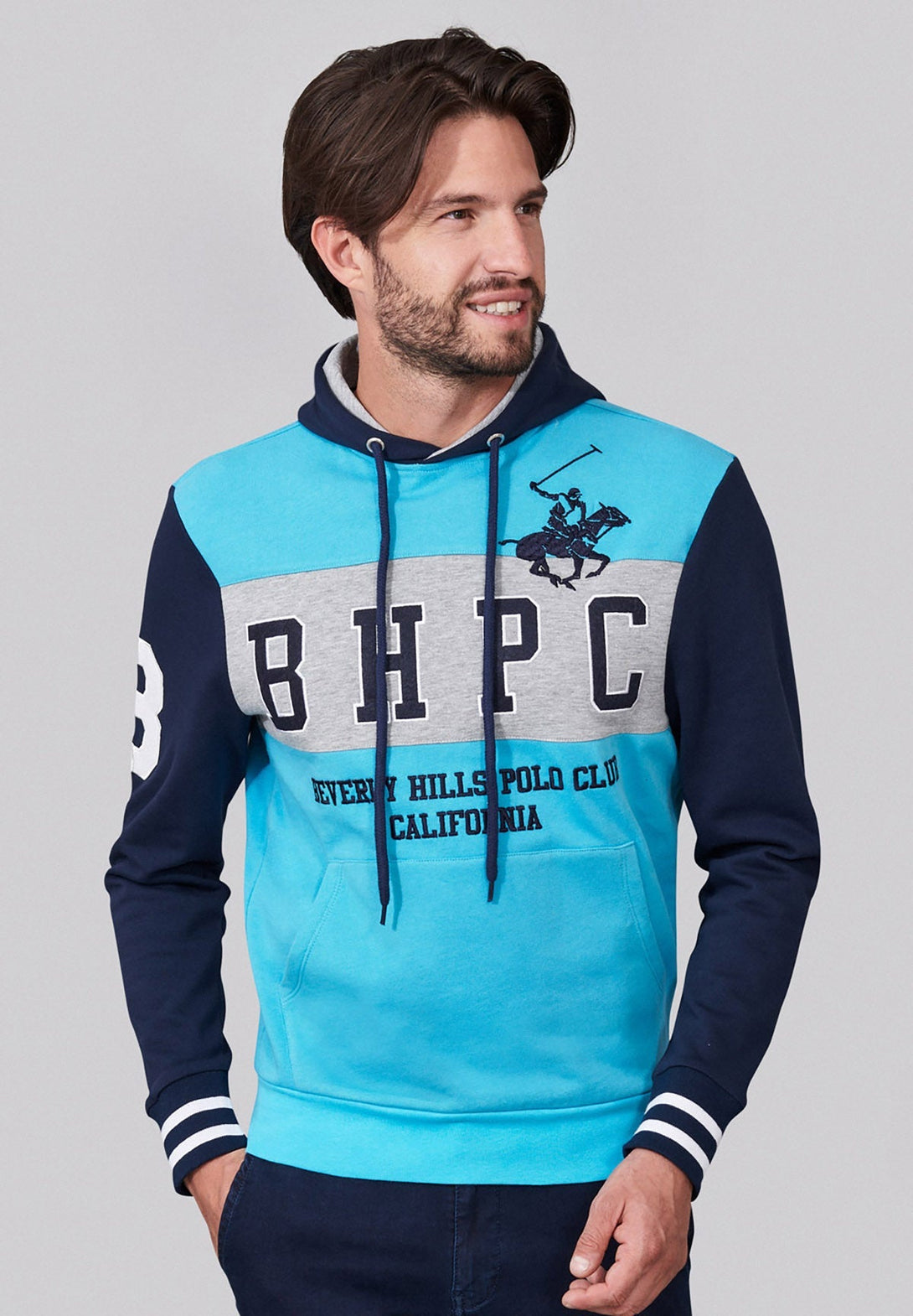 Beverly Hills Polo Club UK-BHPC POLO PONY PANEL HOODIE BALTIC BLUE