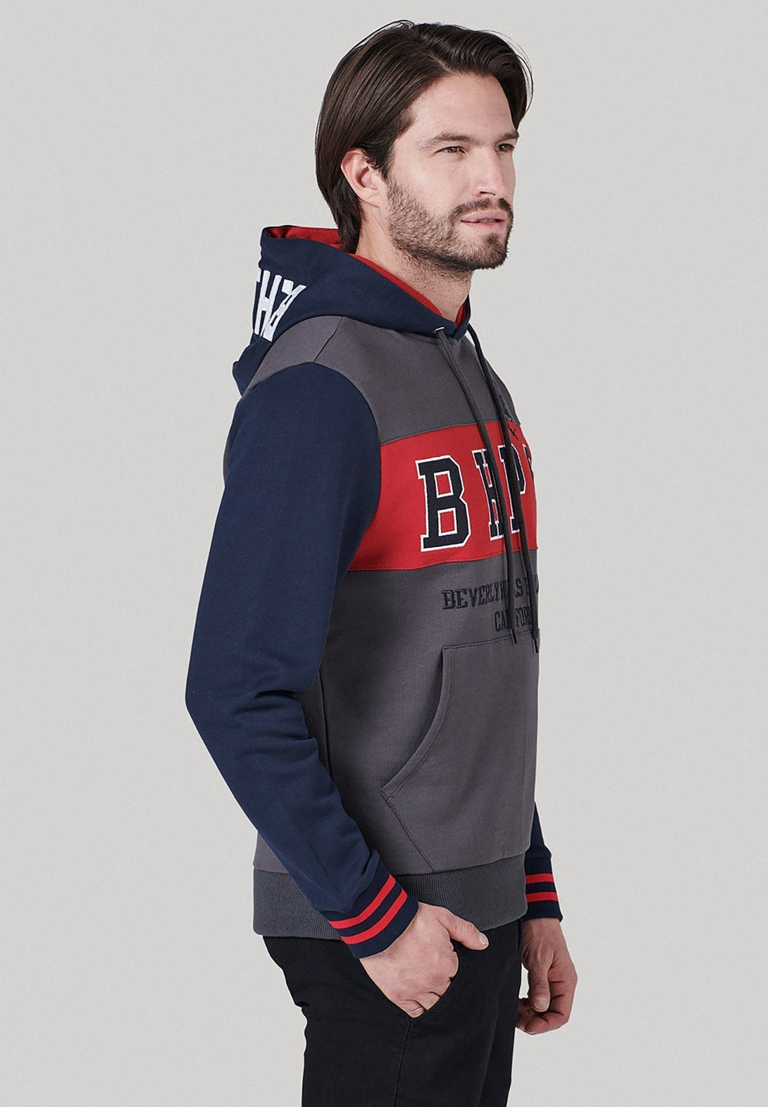 Beverly Hills Polo Club UK-BHPC POLO PONY PANEL HOODIE DARK GREY