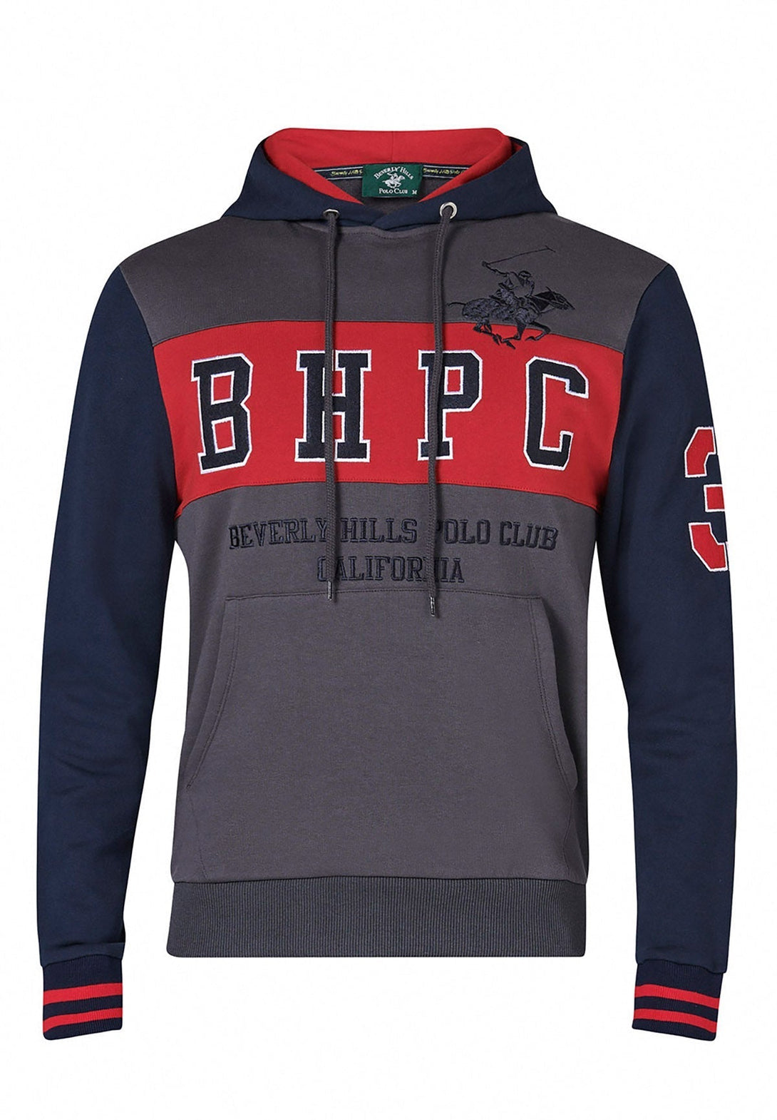 Beverly Hills Polo Club UK-BHPC POLO PONY PANEL HOODIE DARK GREY