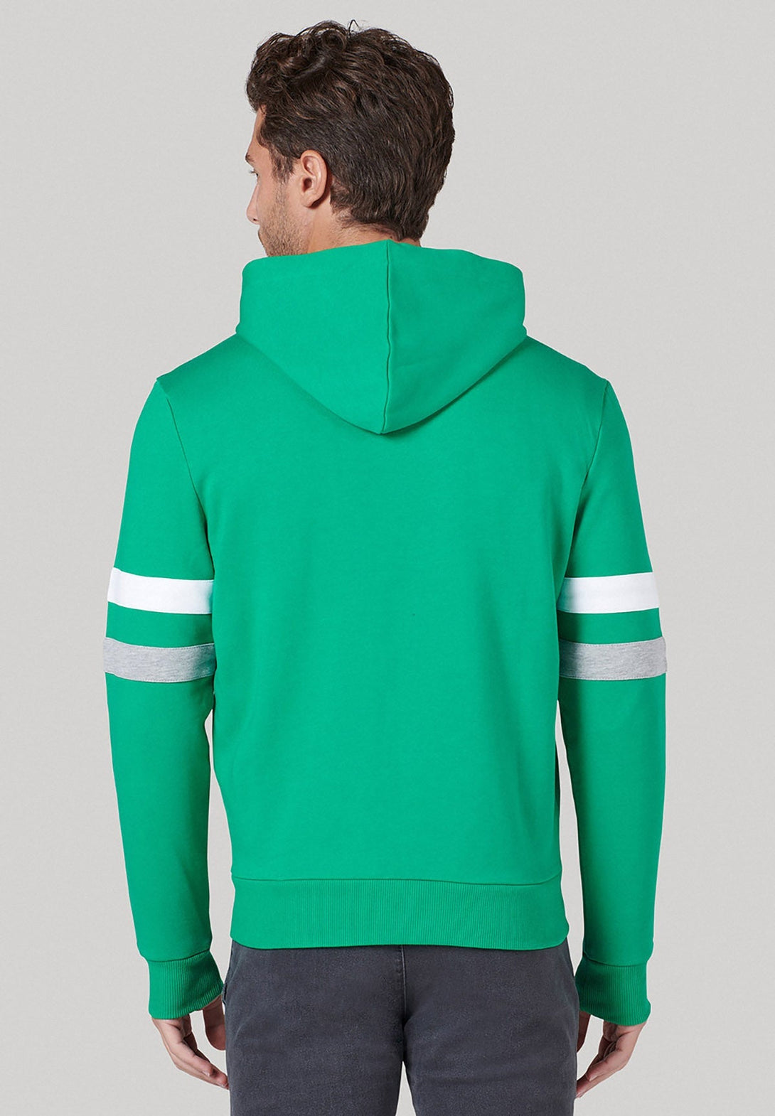 Beverly Hills Polo Club UK-BHPC POLO PONY STRIPE SLEEVE ZIP HOODIE EMERALD