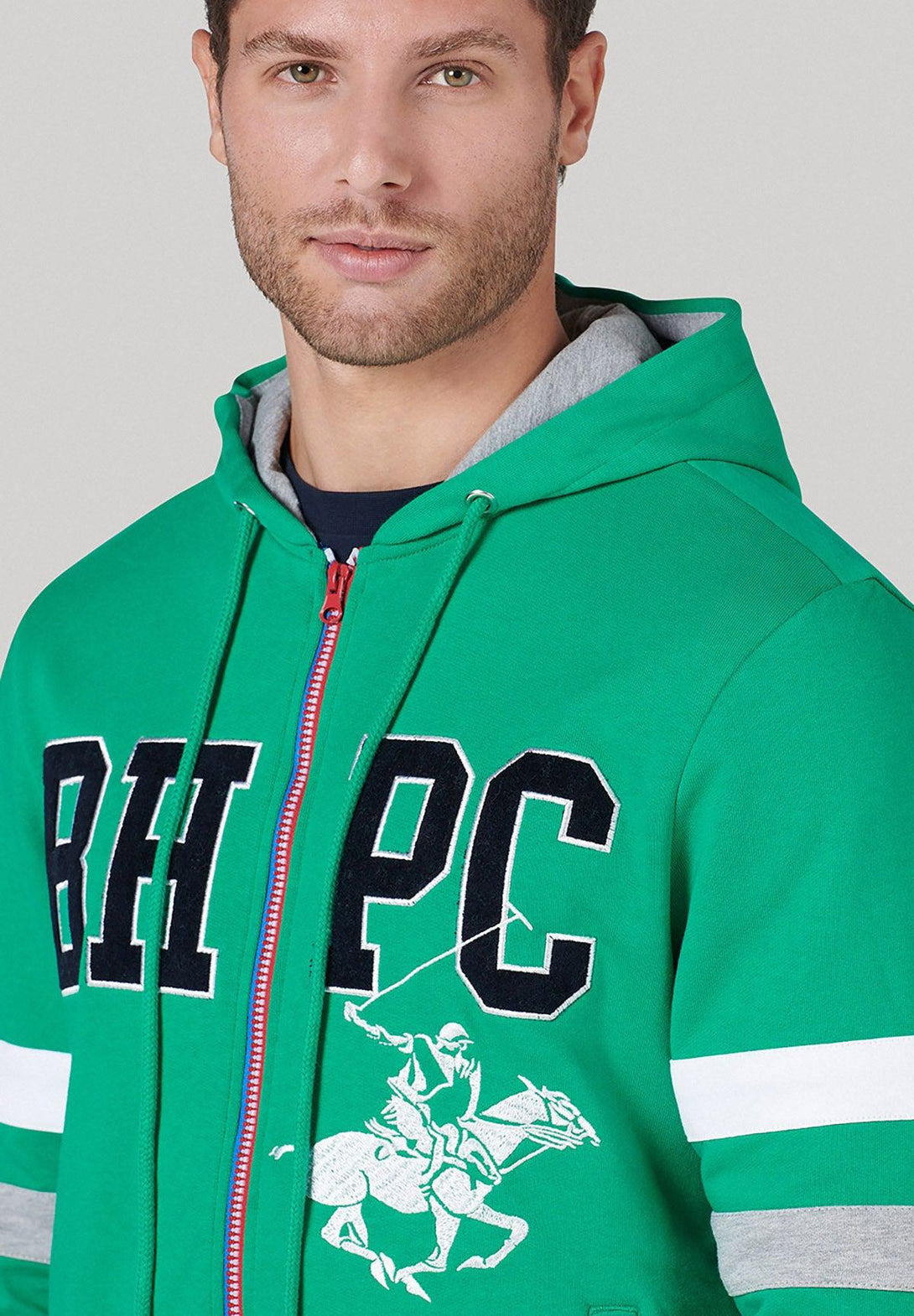 Beverly Hills Polo Club UK-BHPC POLO PONY STRIPE SLEEVE ZIP HOODIE EMERALD