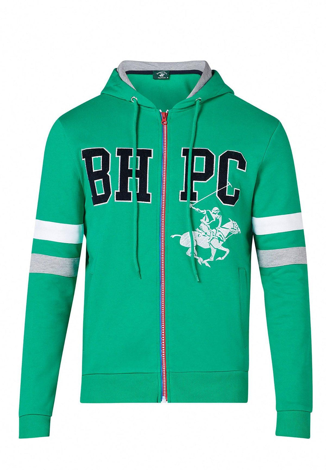 Beverly Hills Polo Club UK-BHPC POLO PONY STRIPE SLEEVE ZIP HOODIE EMERALD