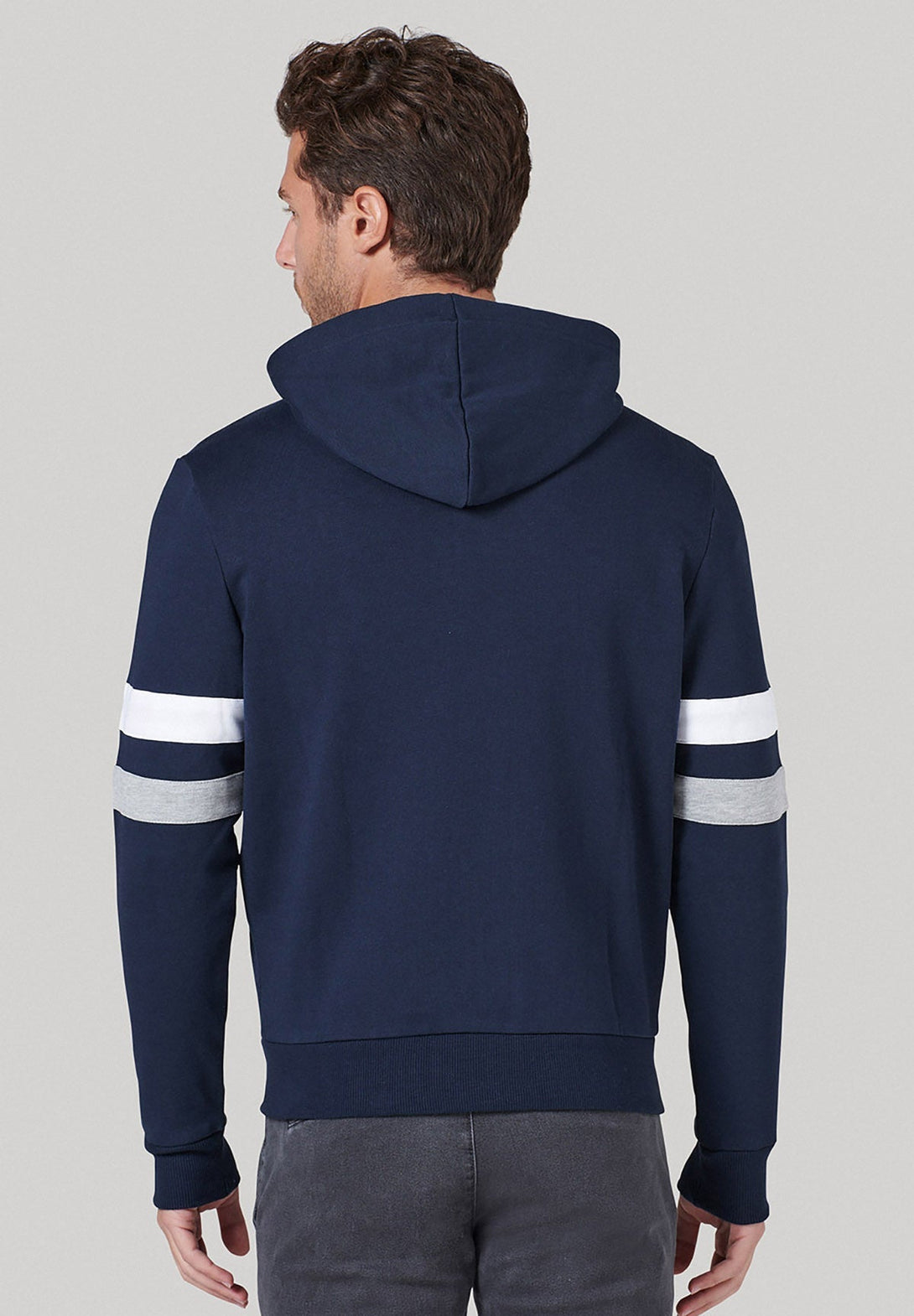 Beverly Hills Polo Club UK-BHPC POLO PONY STRIPE SLEEVE ZIP HOODIE NAVY