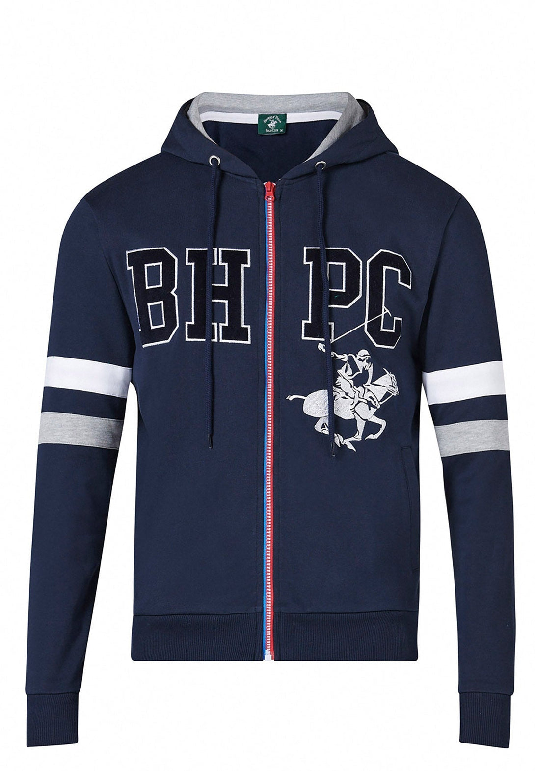 Beverly Hills Polo Club UK-BHPC POLO PONY STRIPE SLEEVE ZIP HOODIE NAVY