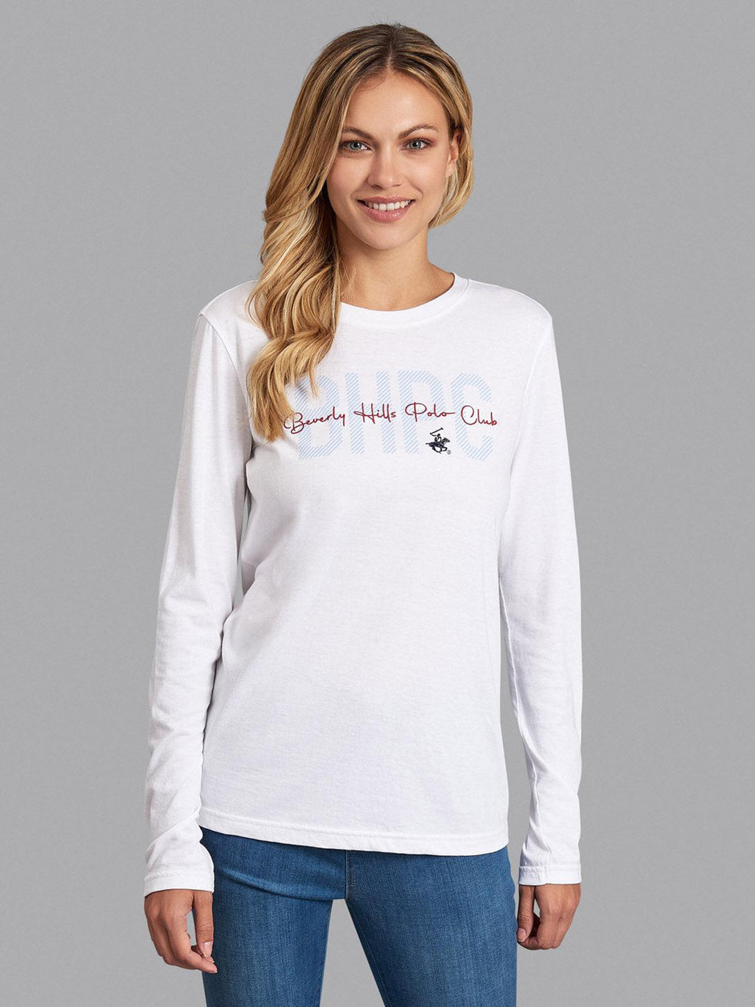 Beverly Hills Polo Club UK-BHPC SCRIPT LOGO LS T-SHIRT WHITE