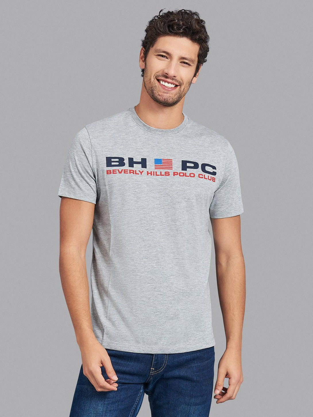 Beverly Hills Polo Club UK-BHPC SPORT FLAG T-SHIRT HEATHER GREY