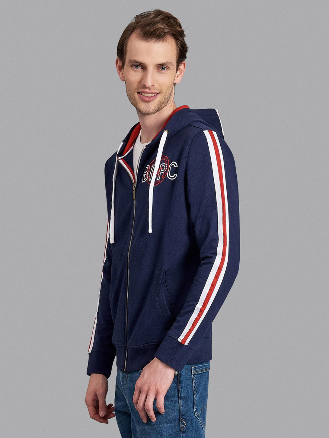 Beverly Hills Polo Club UK-BHPC SPORT STRIPE ZIP HOODIE TRUE NAVY