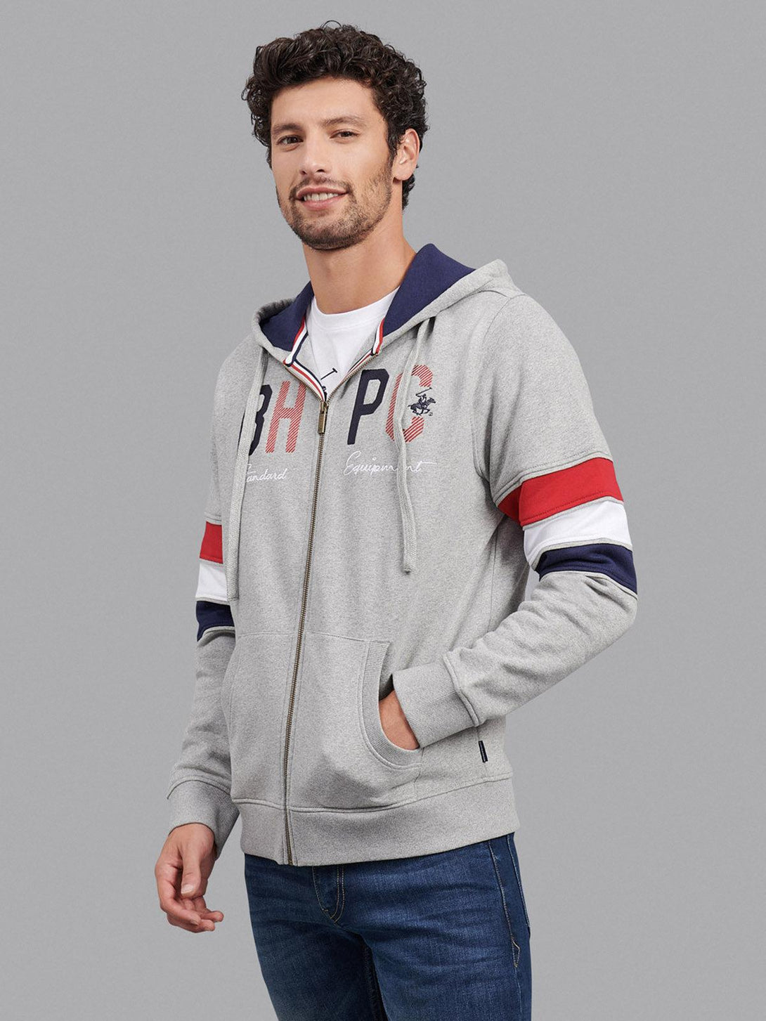 Beverly Hills Polo Club UK-BHPC STANDARD EQUIPMENT ZIP HOODIE HEATHER GREY