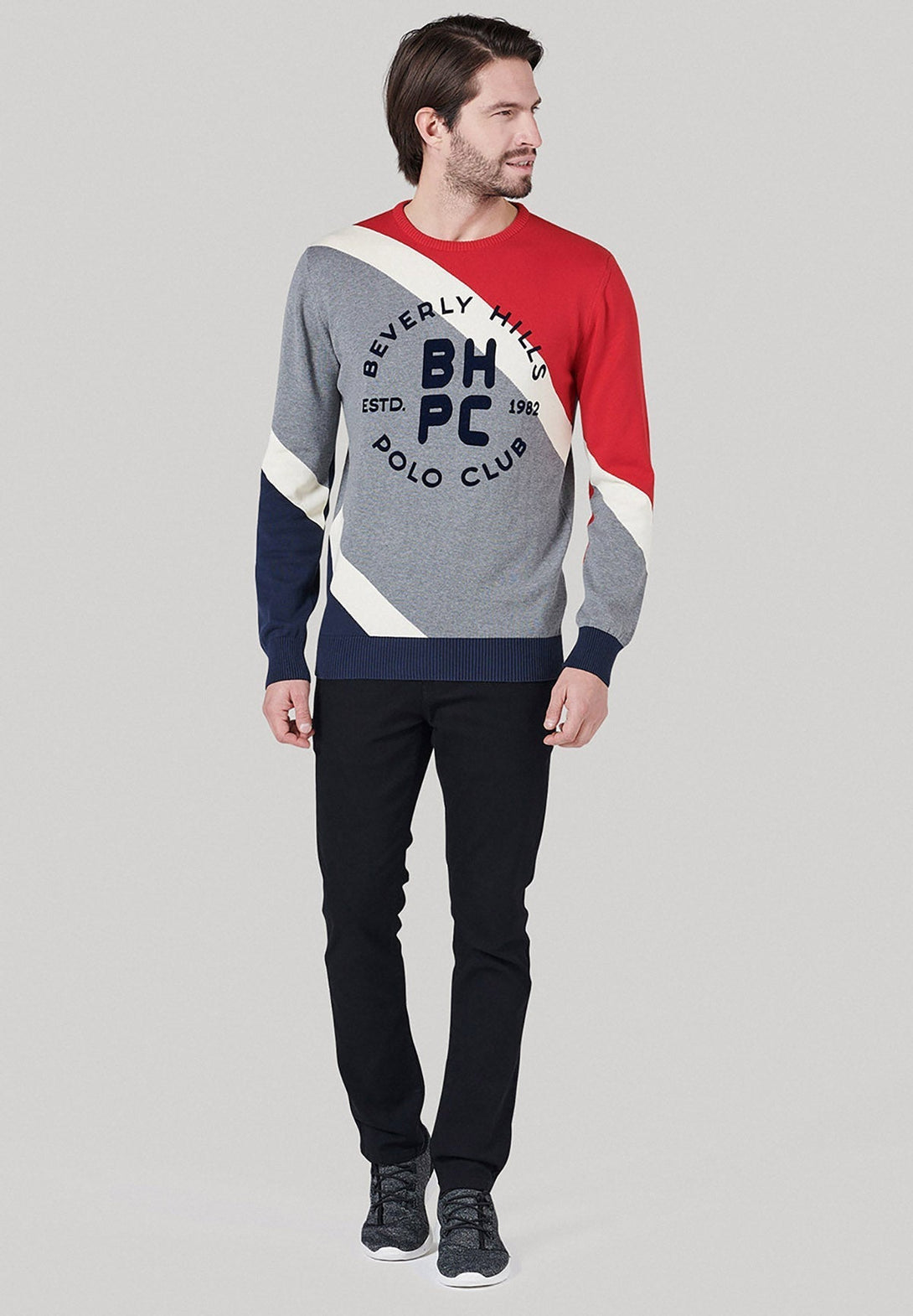 Beverly Hills Polo Club UK-BHPC STRIPED CONTRAST CREWNECK KNIT BLUE